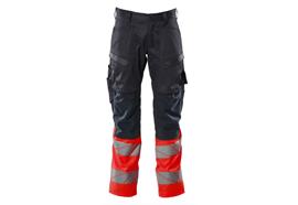 MASCOT® Pantalon avec poches genouillères (marine foncé/hi-vis rouge)